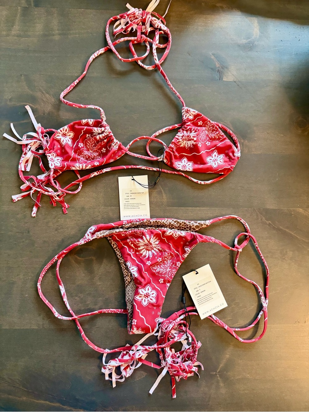 acacia swimwear NWT ‘26 pre-fall Minori Cannons Top M Laurie Bottom S Bikini